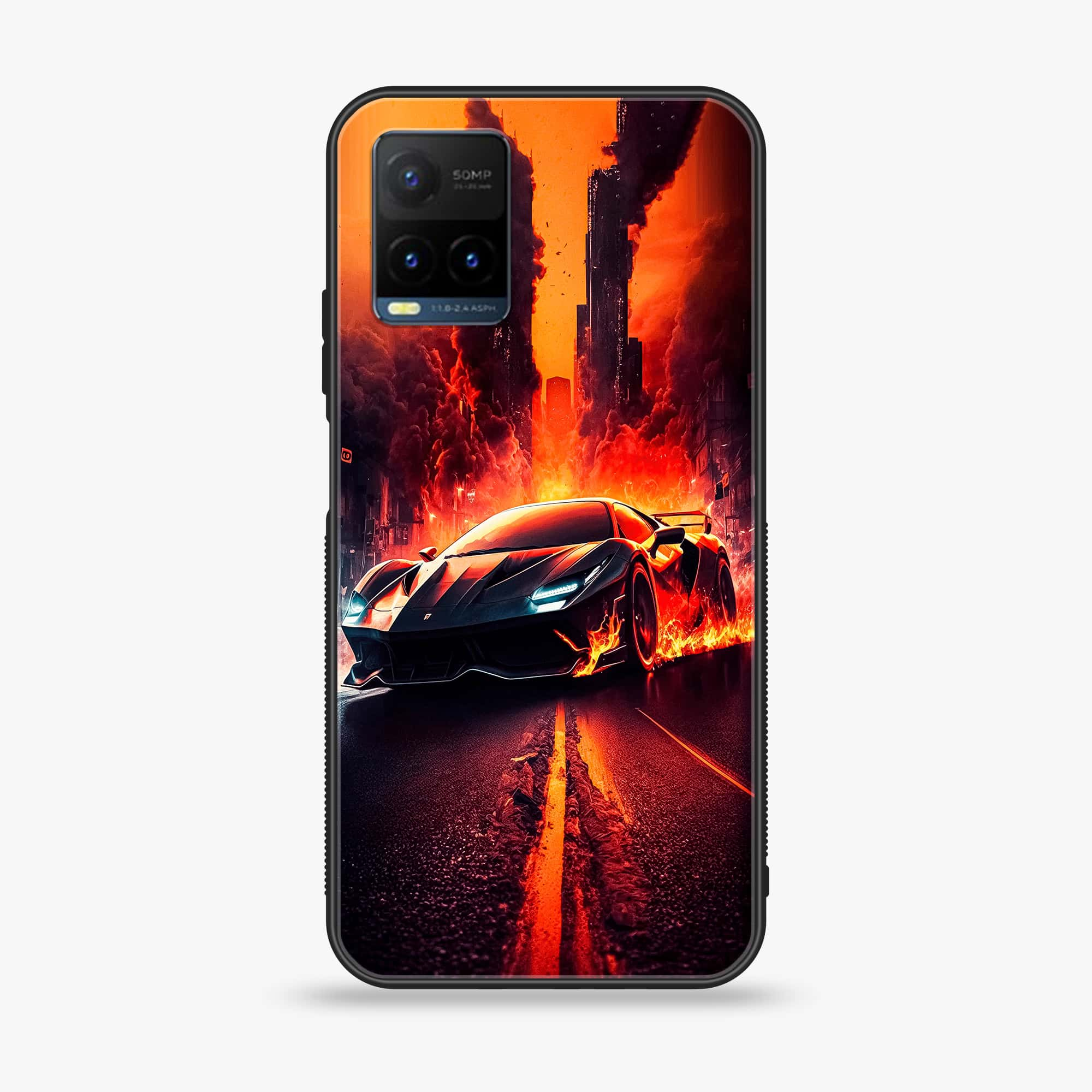 Vivo Y21s - Racing Series - Premium Printed Glass soft Bumper shock Proof Case