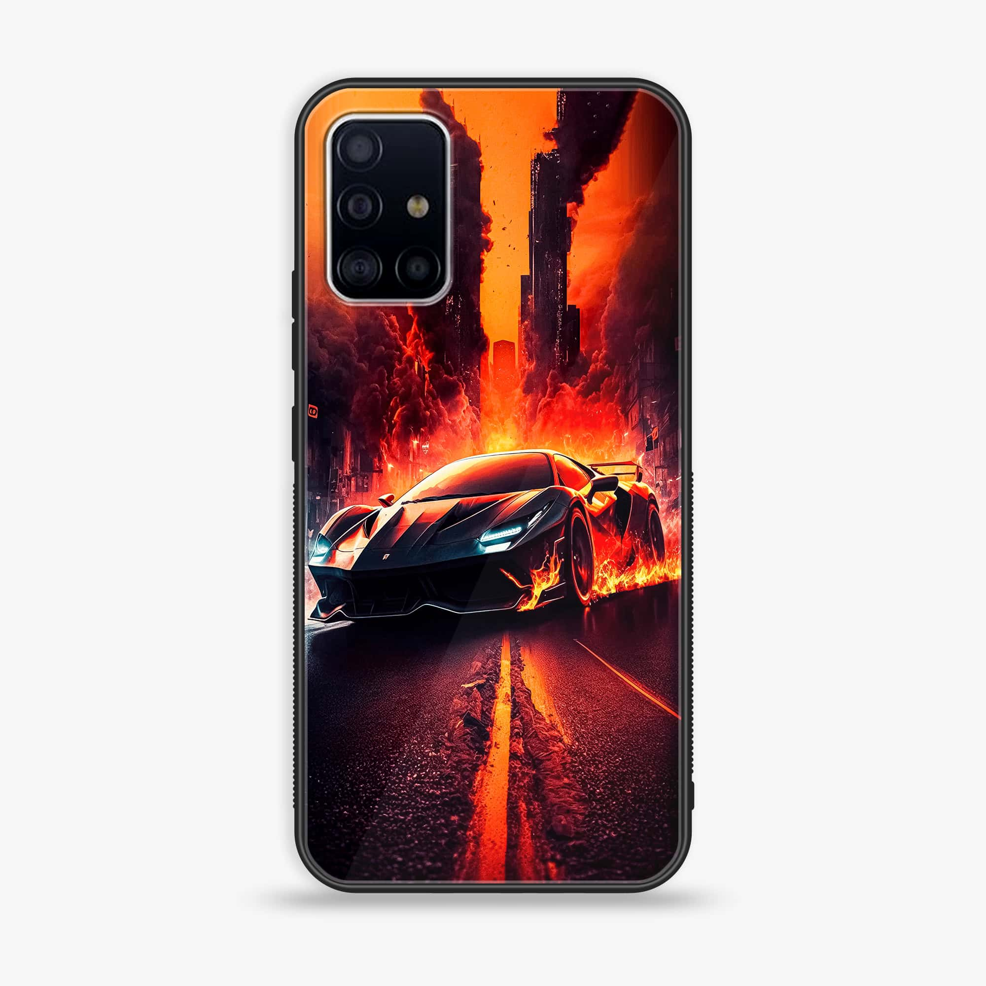 Samsung Galaxy A71 Racing Series Premium Printed Glass soft Bumper shock Proof Case