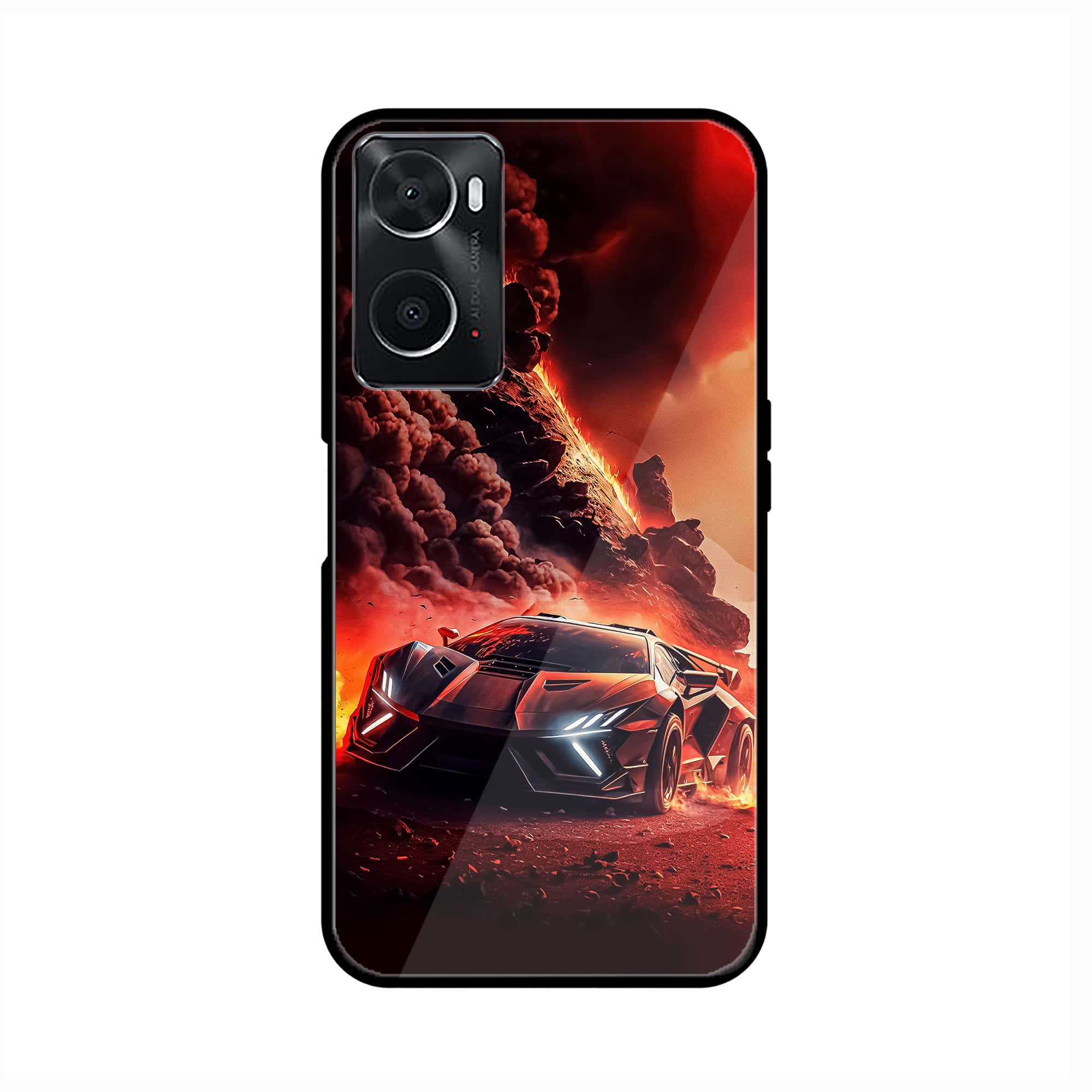 oppo A96 Racing Series Premium Printed Glass soft Bumper shock Proof Case