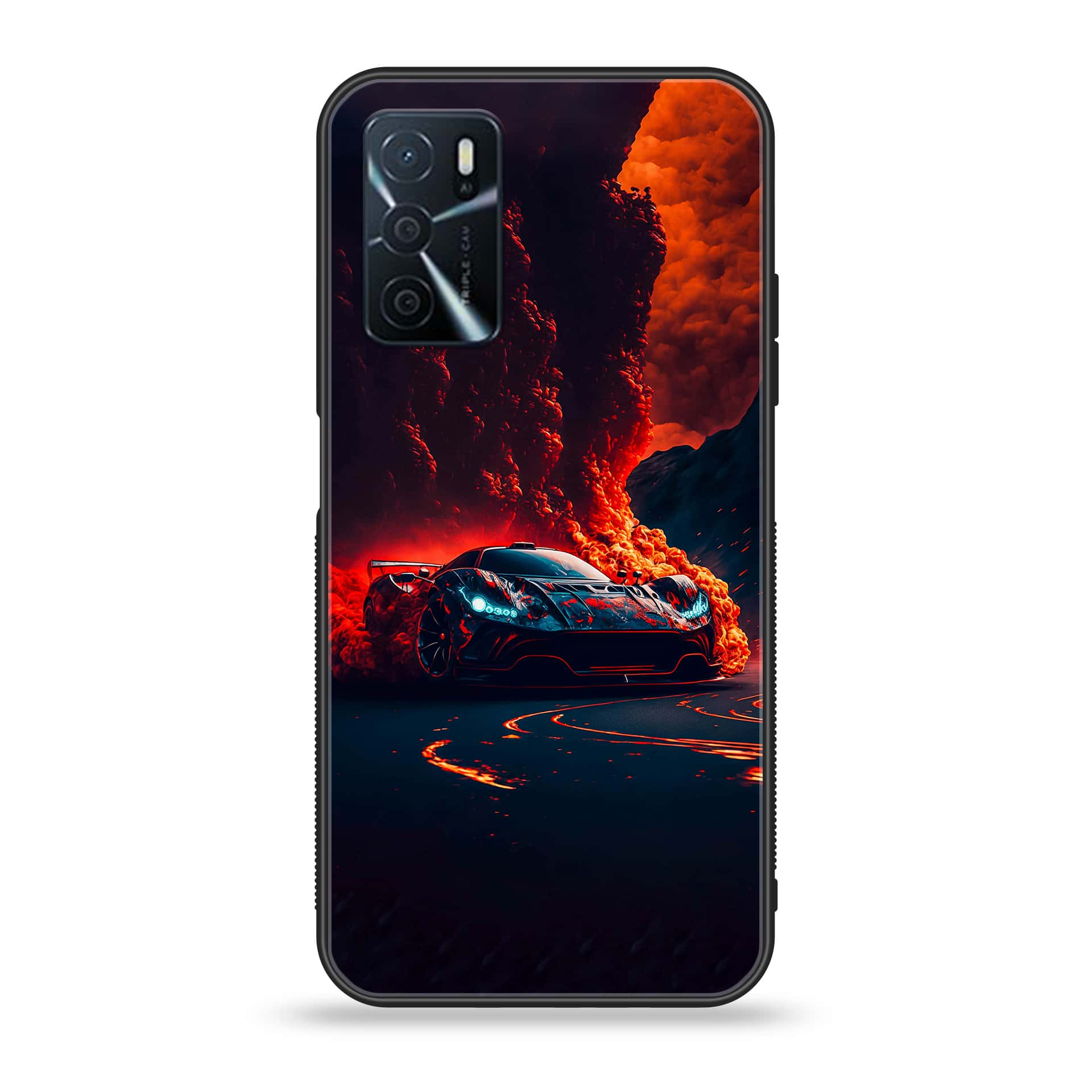 OPPO A16 - Racing Series - Premium Printed Glass soft Bumper shock Proof Case