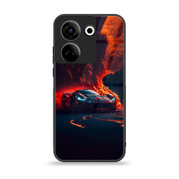 Tecno Camon 20 / Camon 20 pro Metal Case - Racing Series Design 6  - Premium Printed Glass soft Bumper shock Proof Case  CS-23786