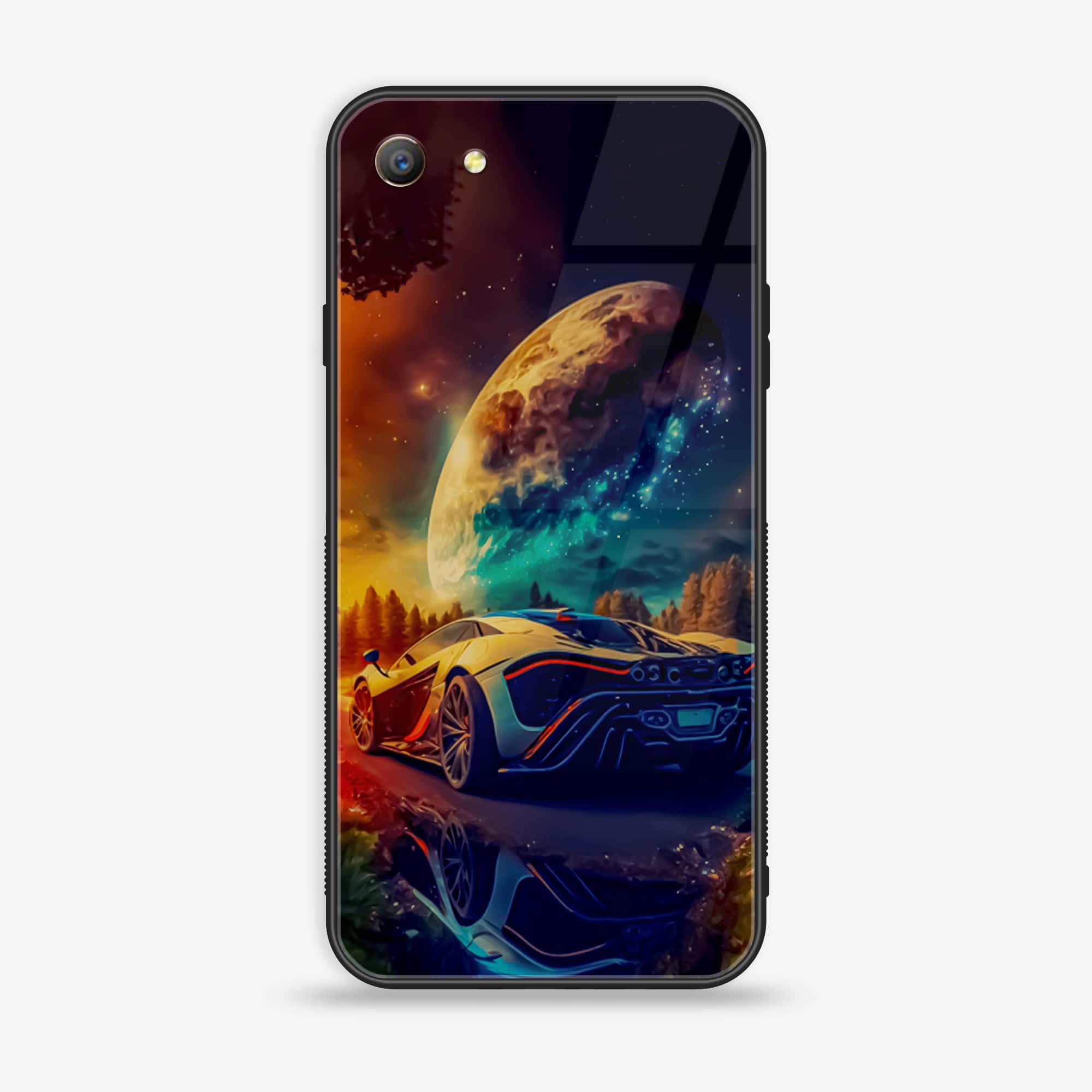 Oppo A57 Racing Series Premium Printed Glass soft Bumper shock Proof Case