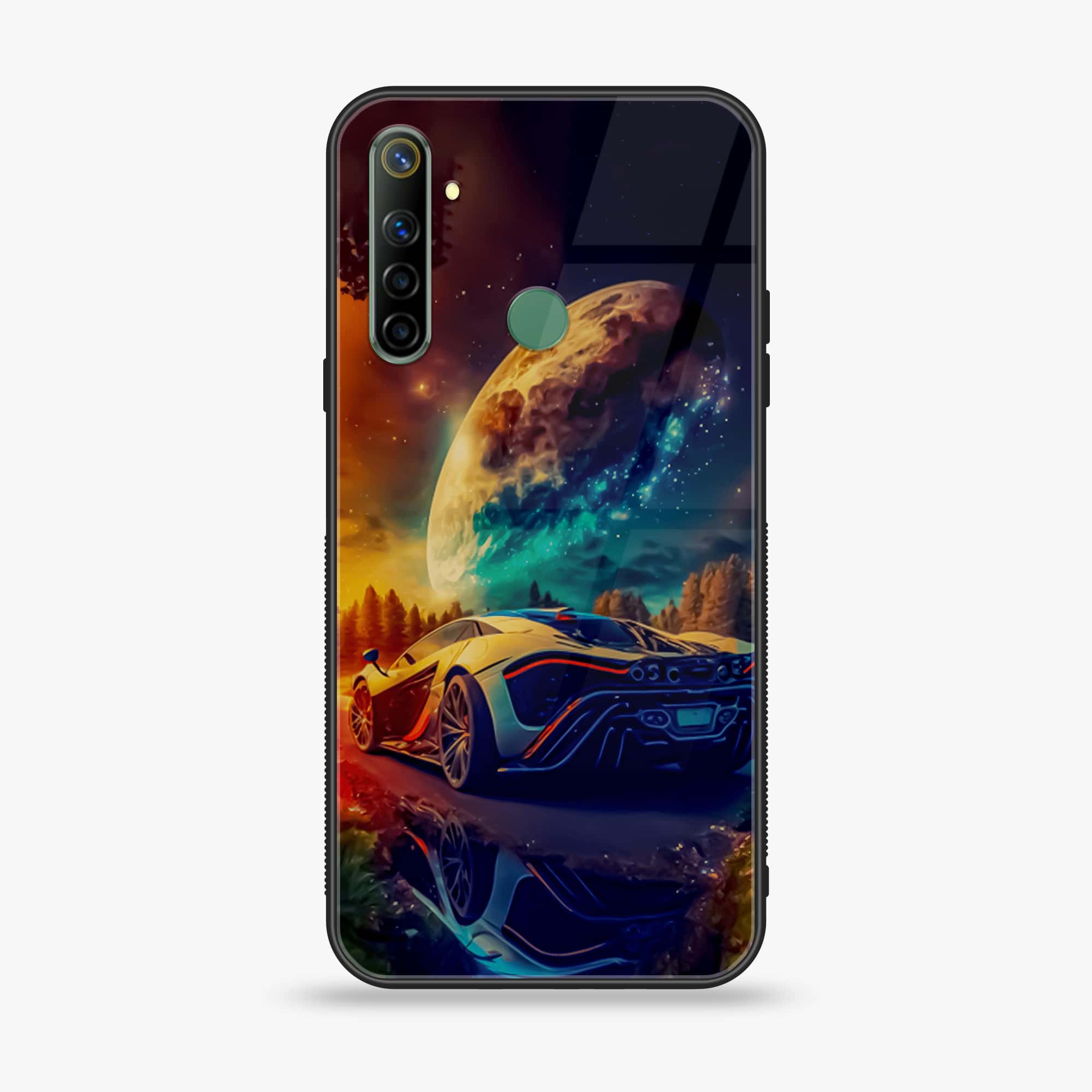 Realme Narzo 10 Racing Series Premium Printed Glass soft Bumper shock Proof Case