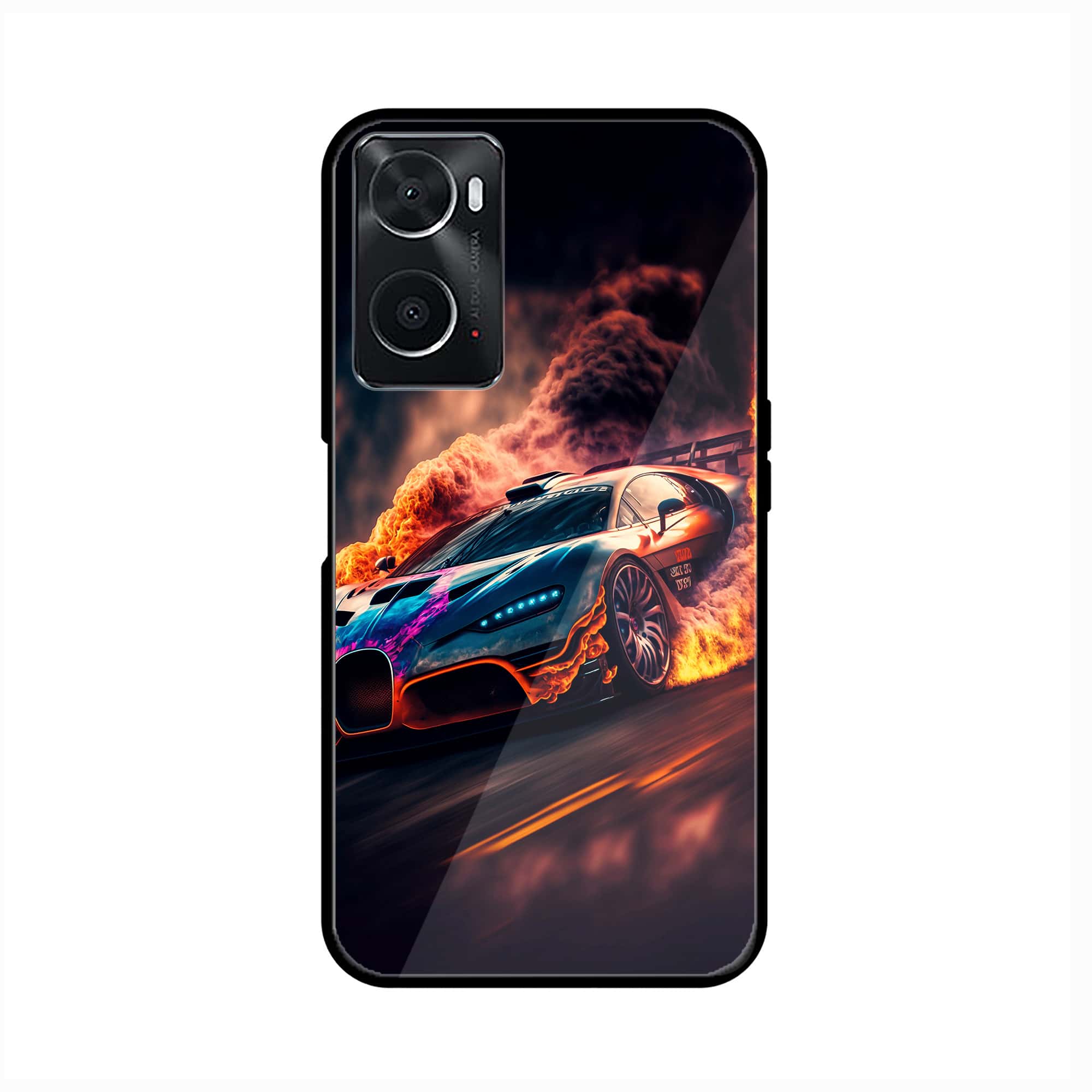 Oppo A36 Racing Series Premium Printed Glass soft Bumper shock Proof Case