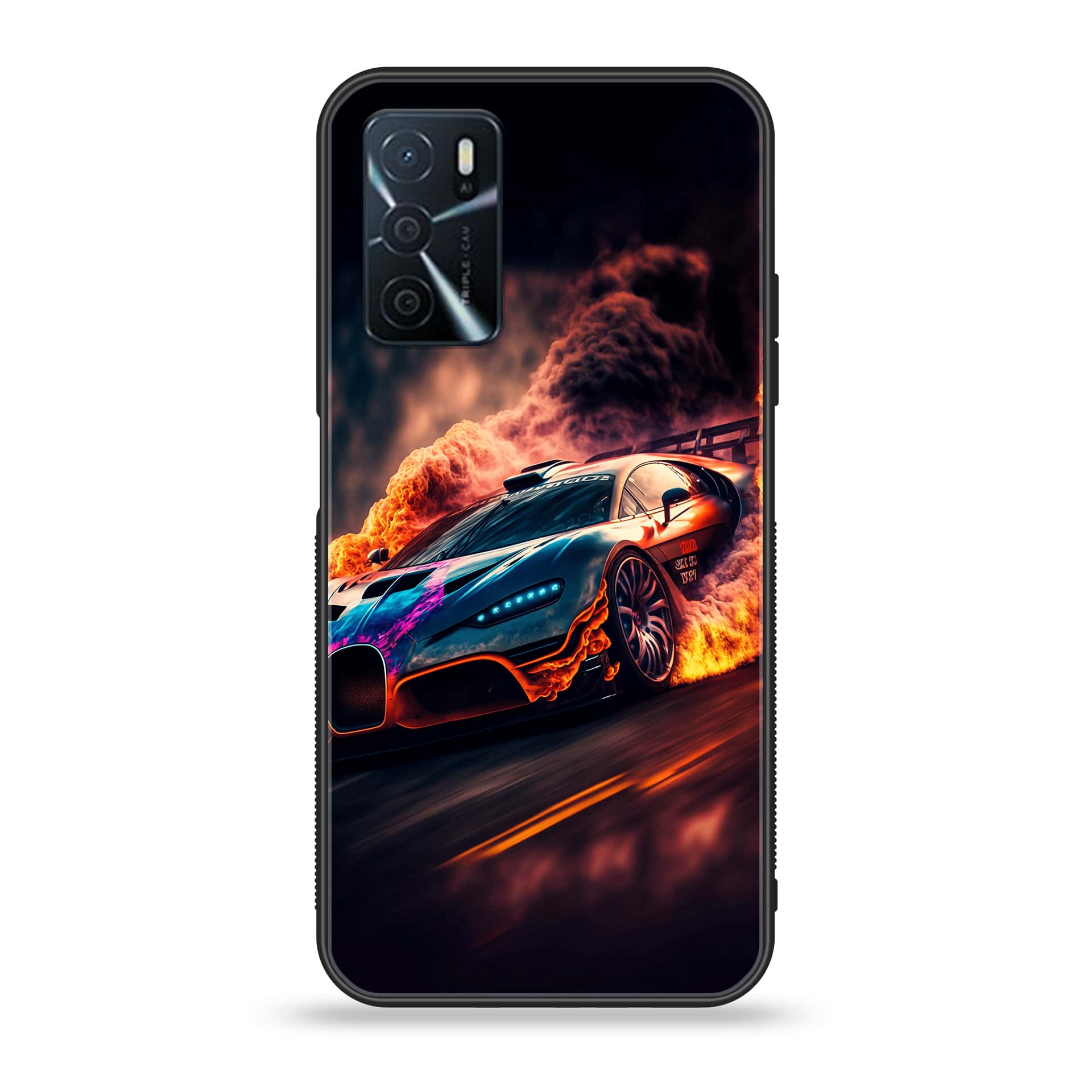 OPPO A16 - Racing Series - Premium Printed Glass soft Bumper shock Proof Case