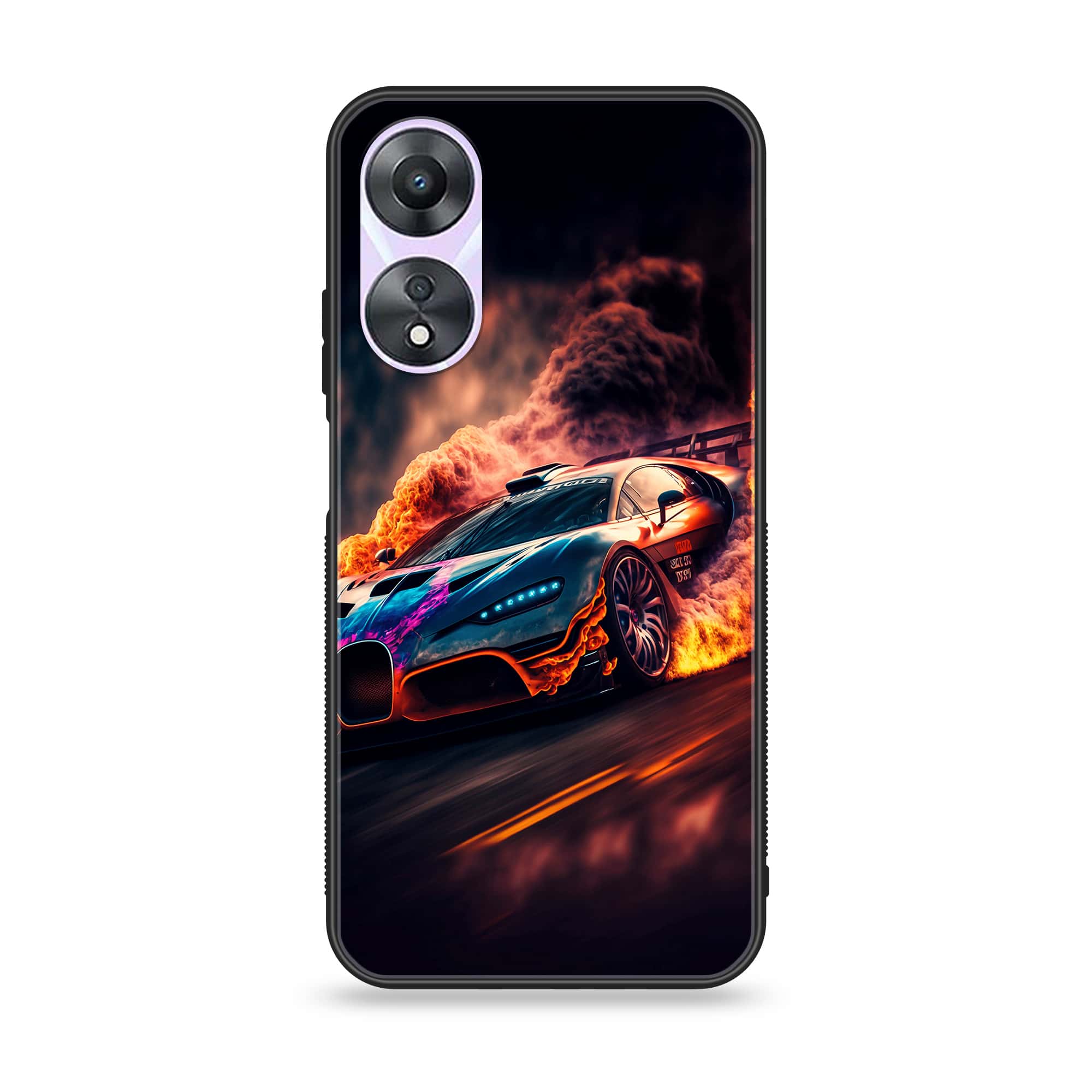 Oppo A58 - Racing Series - Premium Printed Glass soft Bumper shock Proof Case