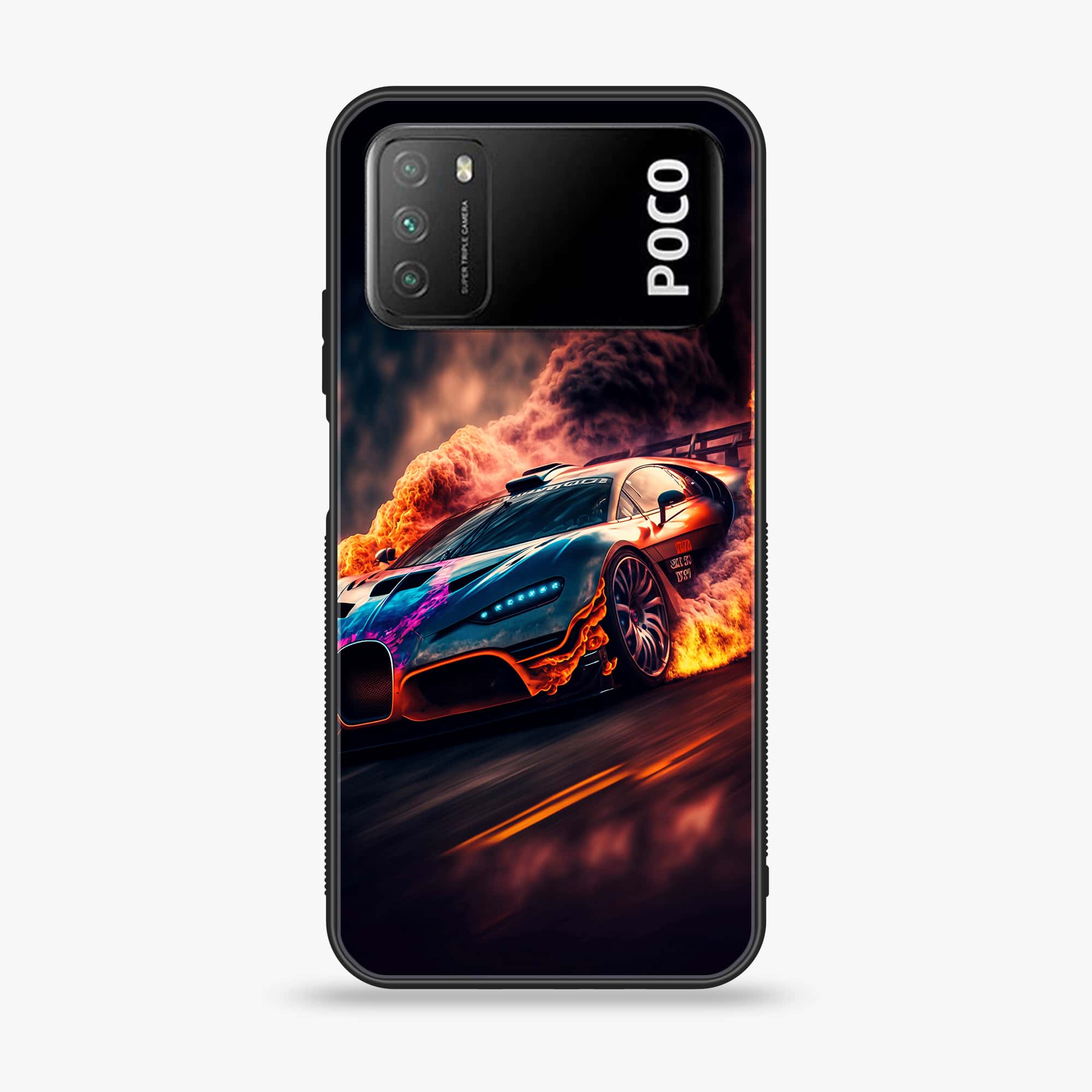 Xiaomi Poco M3 - Racing Series - Premium Printed Glass soft Bumper shock Proof Case