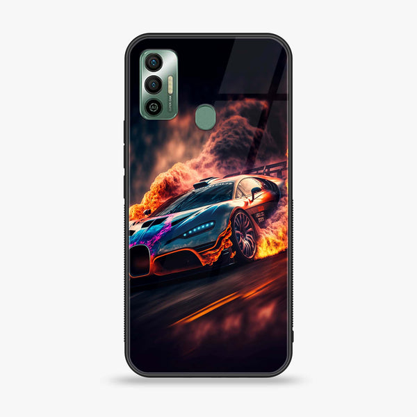 Tecno Spark 7 Racing Design 4  Premium Printed Glass soft Bumper shock Proof Case  CS-33635