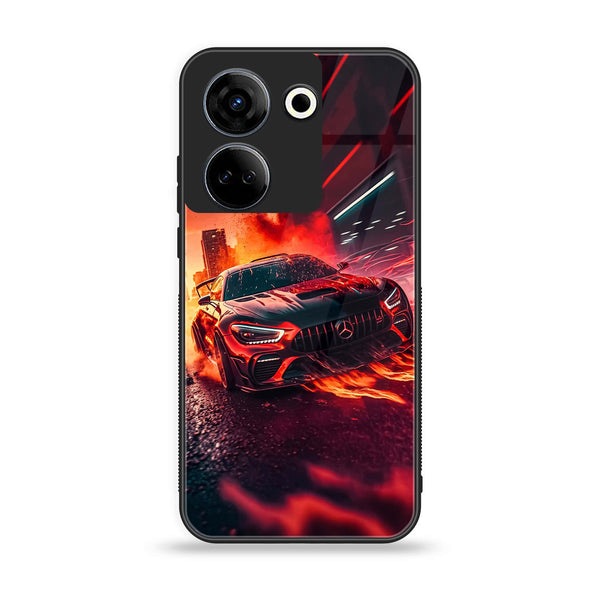 Tecno Camon 20 - Racing Design 3 - Premium Printed Glass soft Bumper shock Proof Case CS-18172