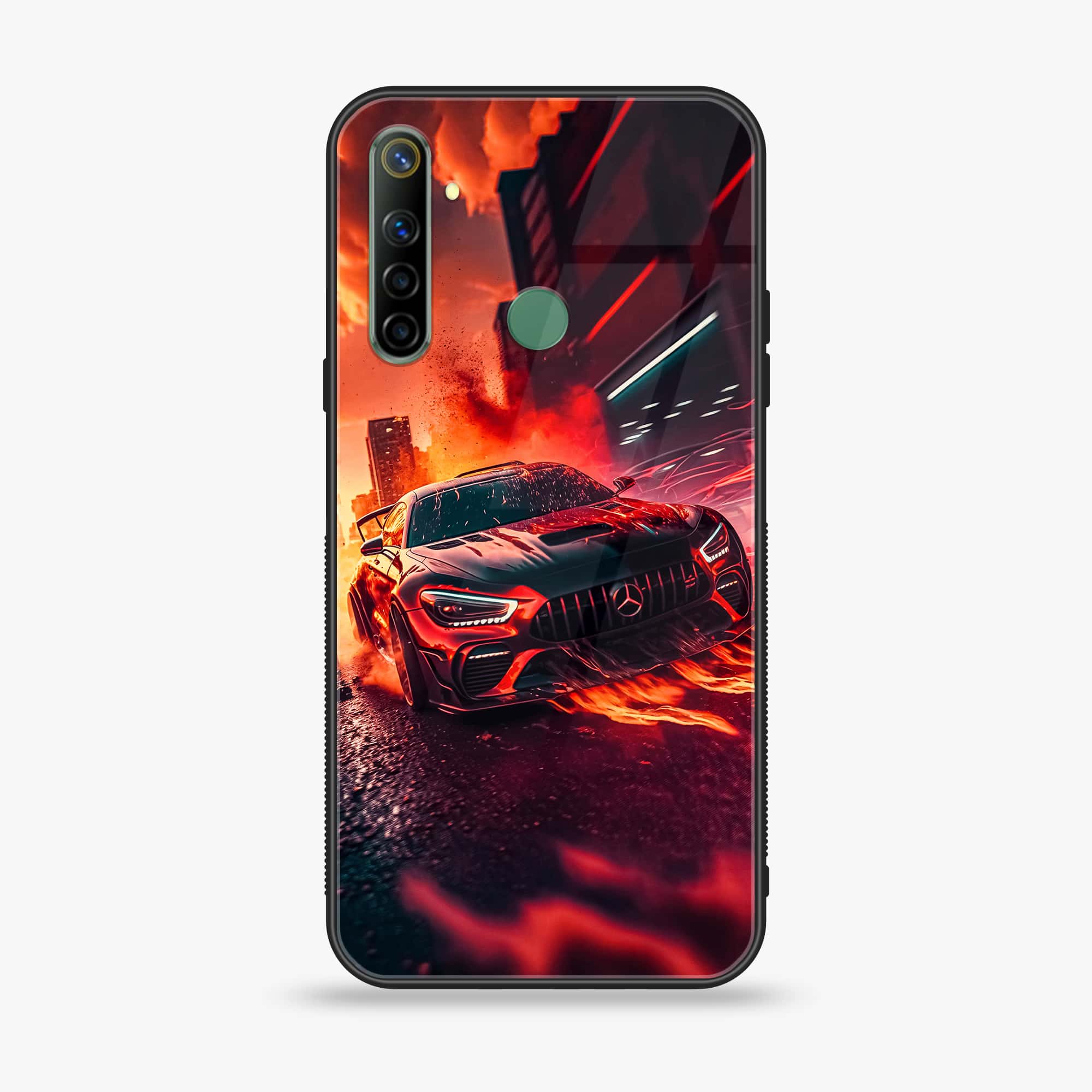 Realme Narzo 10 Racing Series Premium Printed Glass soft Bumper shock Proof Case