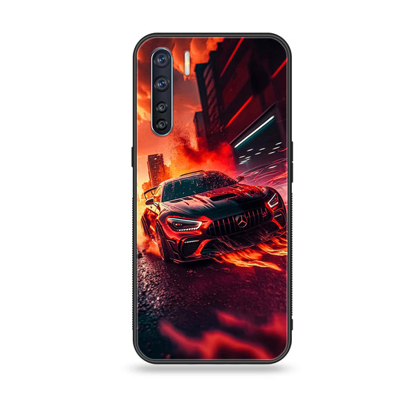 Oppo F15 - Racing Design 3- Premium Printed Glass soft Bumper shock Proof Case CS-12648