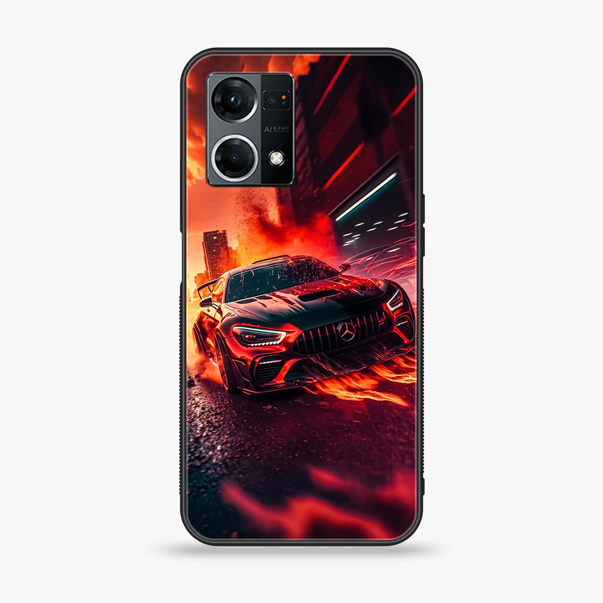 Oppo F21 Pro 4G Racing Series Premium Printed Glass soft Bumper shock Proof Case