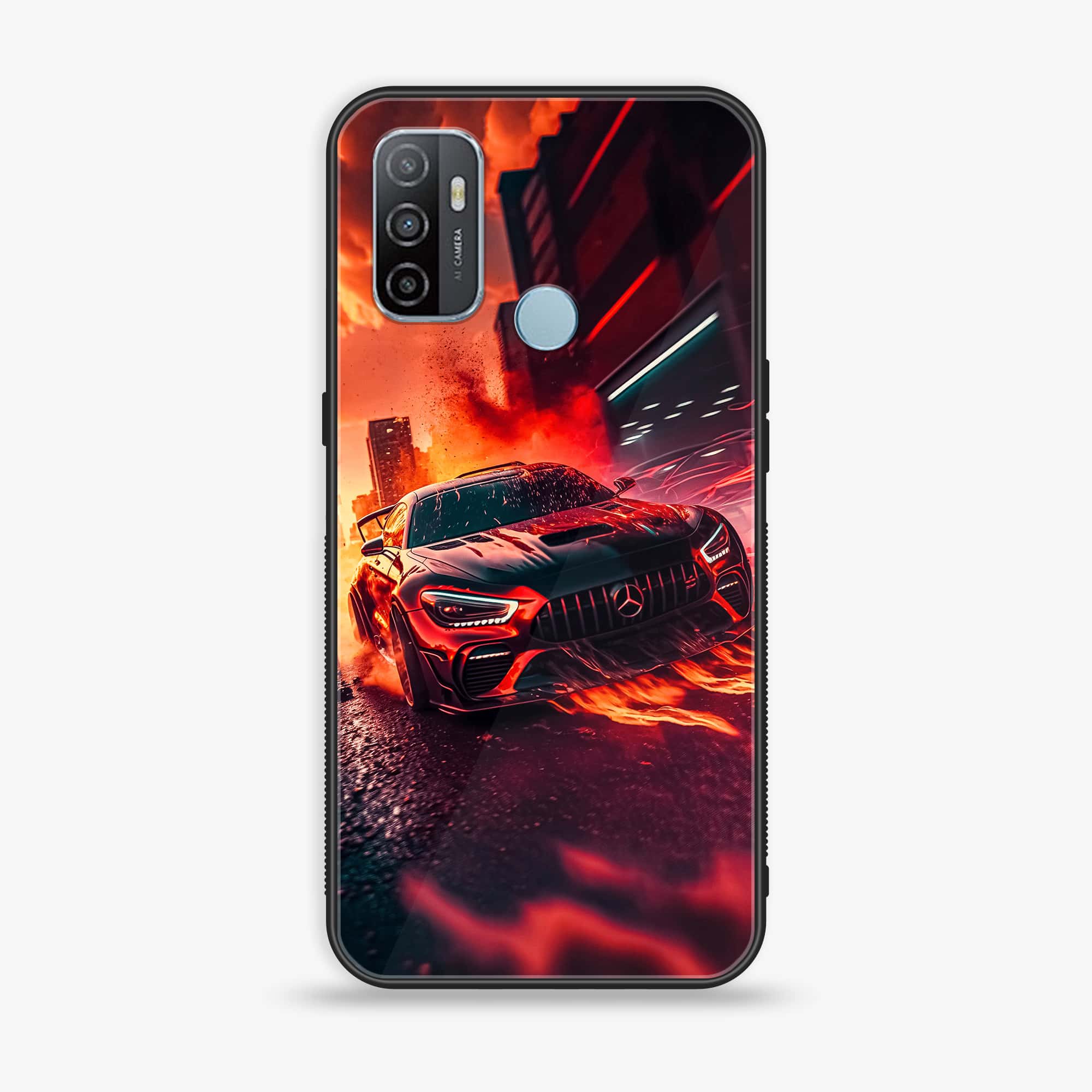 Oppo A53 - Racing Series - Premium Printed Glass soft Bumper shock Proof Case