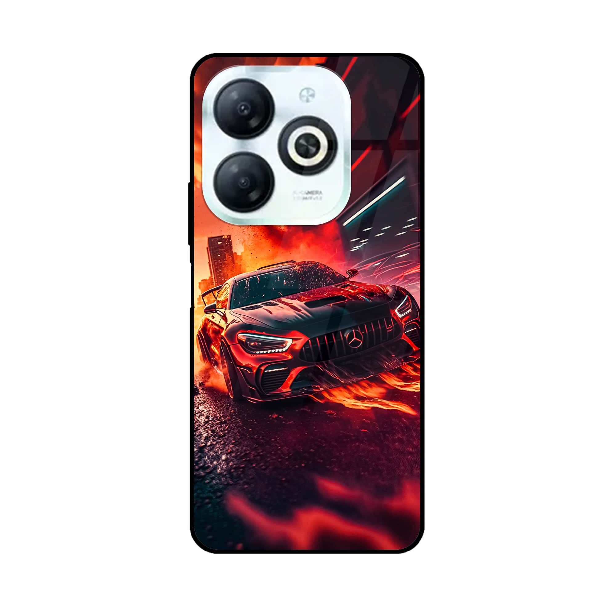 Tecno Spark 20 - Racing Series - Premium Printed Glass soft Bumper shock Proof Case