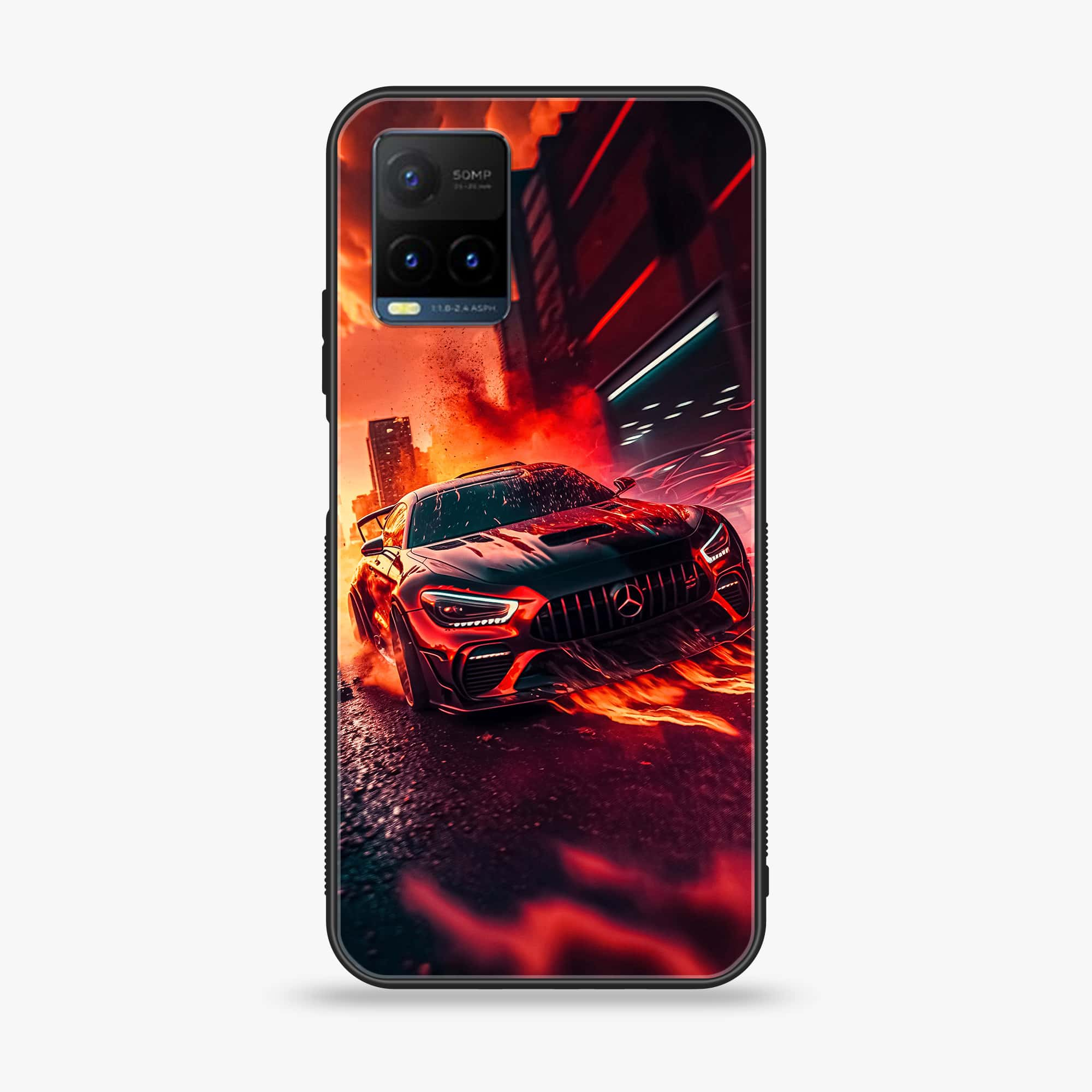 Vivo Y21s - Racing Series - Premium Printed Glass soft Bumper shock Proof Case