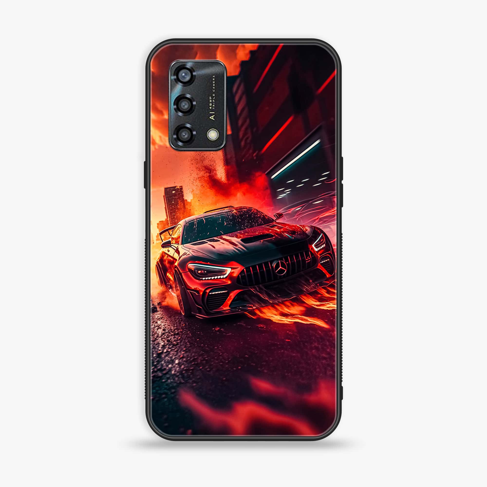 Oppo A95 - Racing Series - Premium Printed Glass soft Bumper shock Proof Case