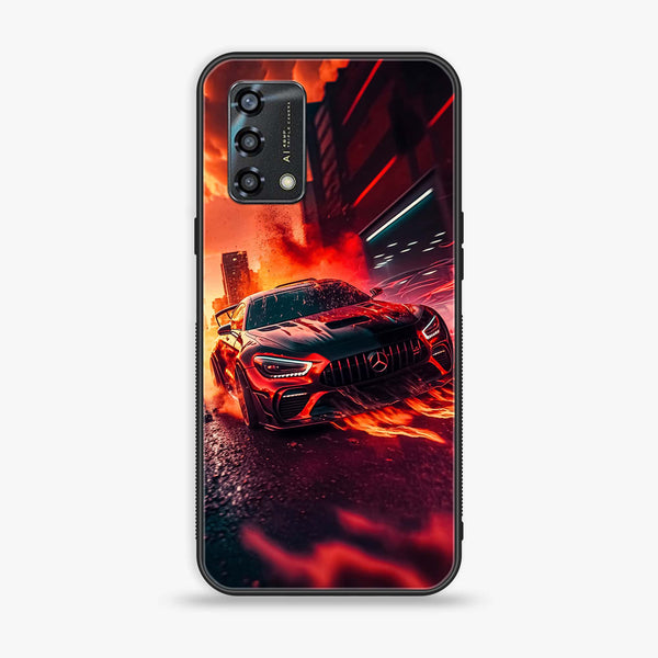 Oppo A95 - Racing Design 3 - Premium Printed Glass soft Bumper shock Proof Case CS-20670