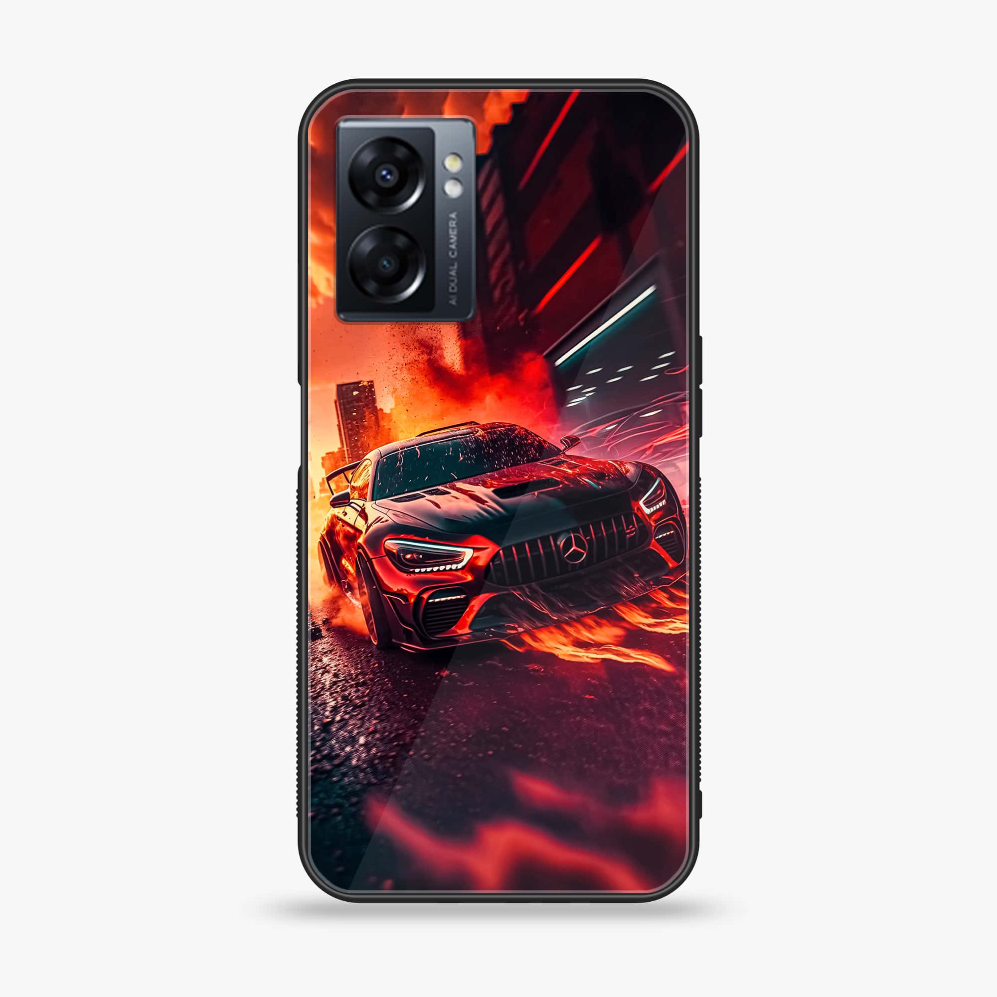 Oppo A77 4G - Racing Series - Premium Metal Printed soft Bumper shock Proof Case