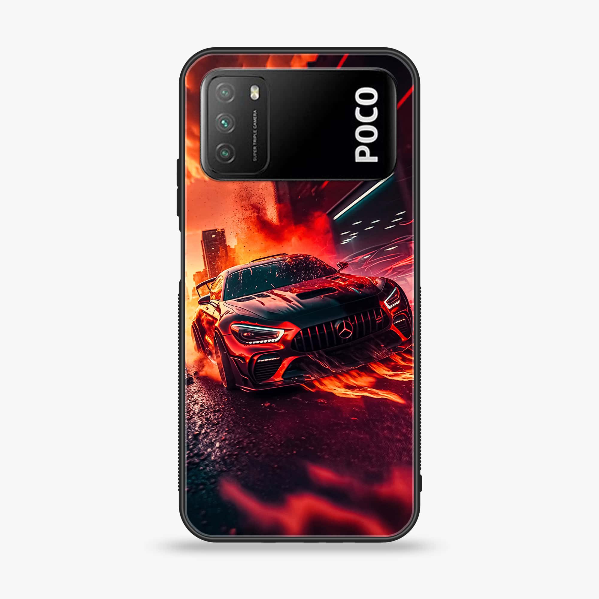 Xiaomi Poco M3 - Racing Series - Premium Printed Glass soft Bumper shock Proof Case