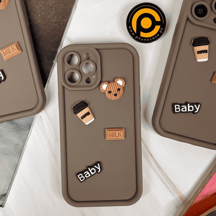 iPhone 12 Pro Max Cute 3D Bear Coffee Milk Candy icons Liquid silicon Case