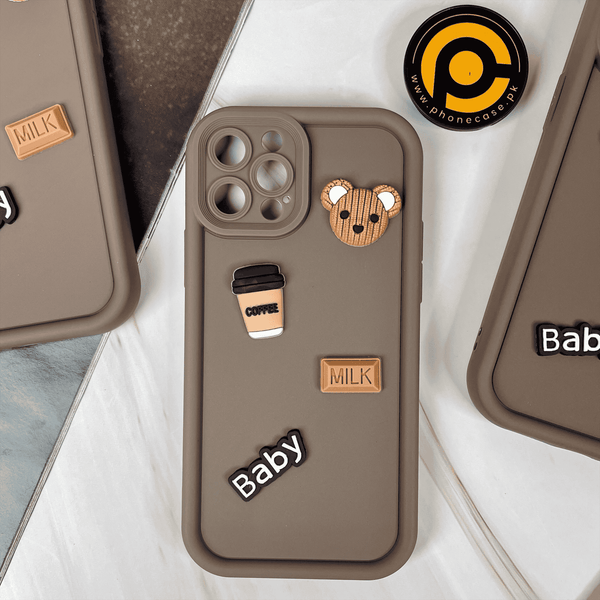iPhone 12 Pro Cute 3D Bear Coffee Milk Candy icons Liquid silicon Case