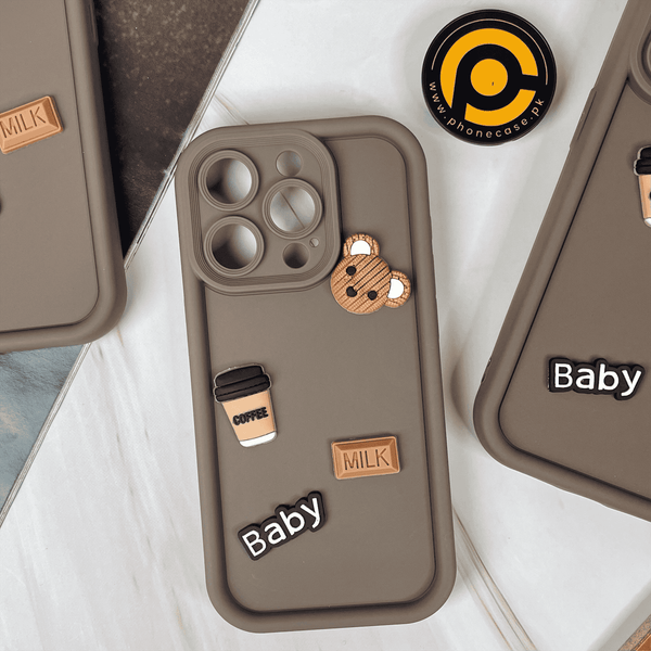 iPhone 13 Pro Cute 3D Bear Coffee Milk Candy icons Liquid silicon Case