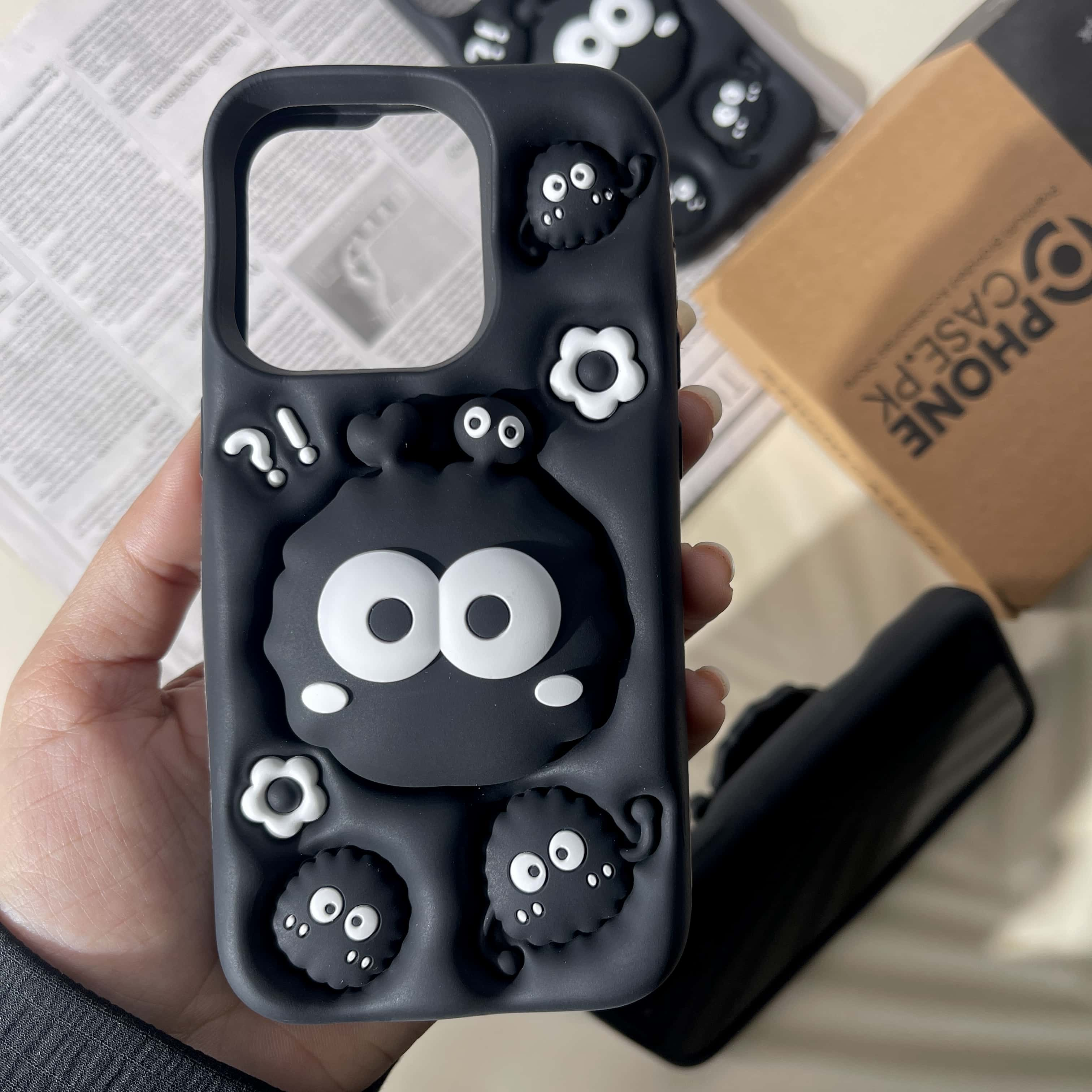 iPhone 15 Pro/ 14 Pro/ 13 Pro Cute 3D Soot Sprites Case with Pop-Socket Kickstand