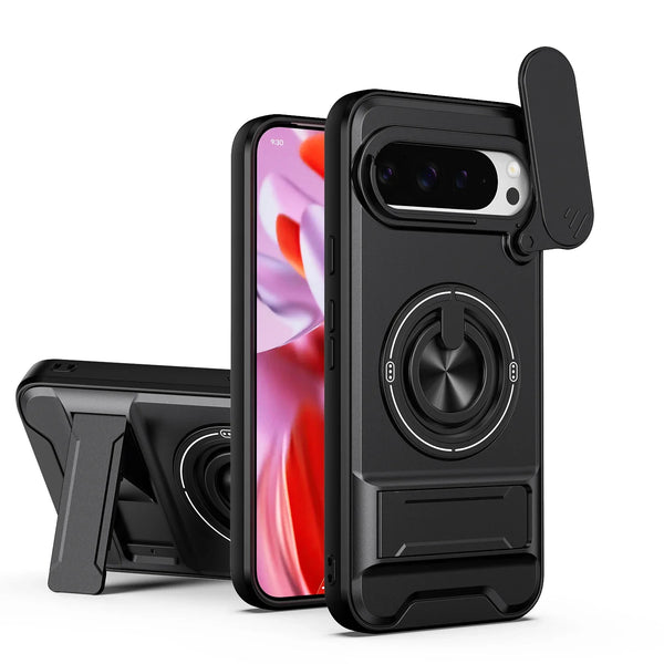 Google Pixel 9/9 Pro/10/10 Pro - Tactical Stealth MagSafe Case with Sliding Lens, Ring Holder & Kickstand