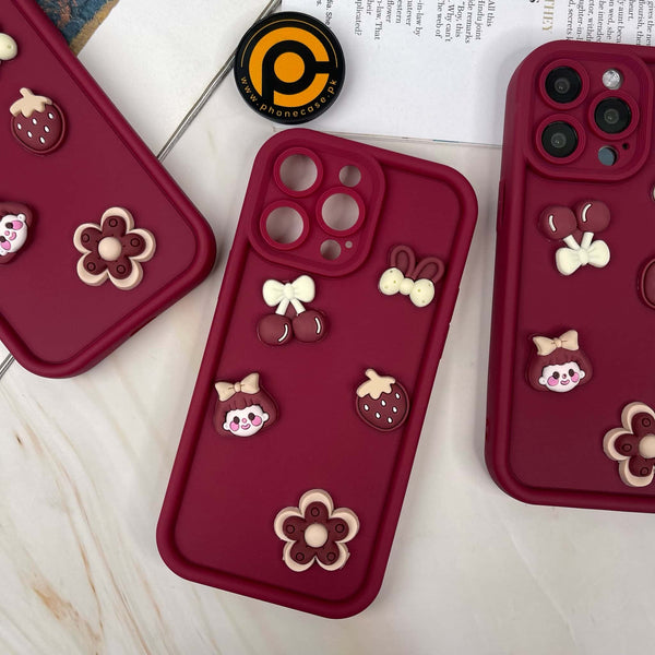 iPhone 13 Pro Max Cute 3D Cherry Flower Icons Silicon Case