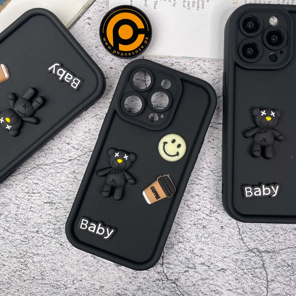 iPhone 13 Pro Cute 3D Black Bear Icons Liquid Silicon Case