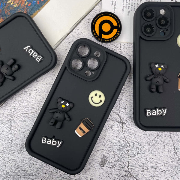 iPhone 13 Pro Max Cute 3D Black Bear Icons Liquid Silicon Case