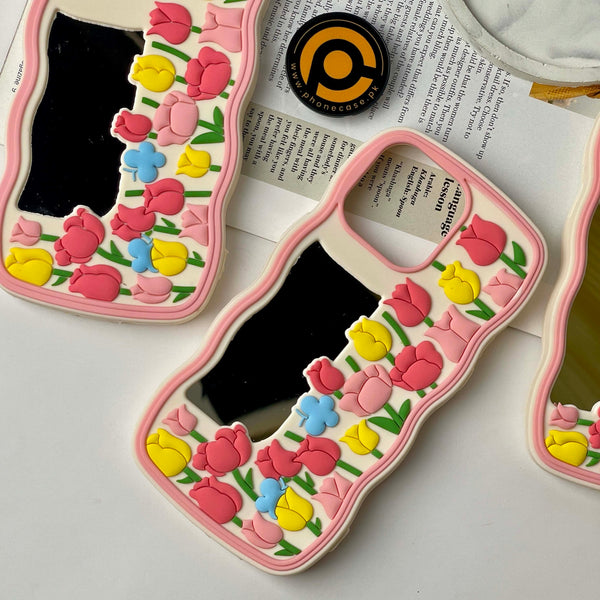 iPhone All Models Cute Mirror Floral Silicon ShockProof Rubber 3D Case