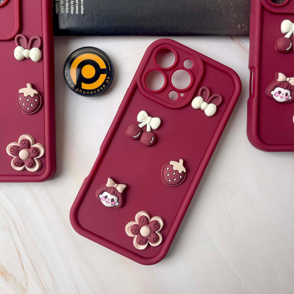 iPhone 16 Pro Max Cute 3D Cherry Flower Icons Silicon Case