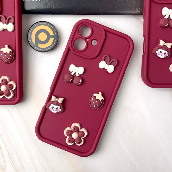 iPhone 16 Plus Cute 3D Cherry Flower Icons Silicon Case