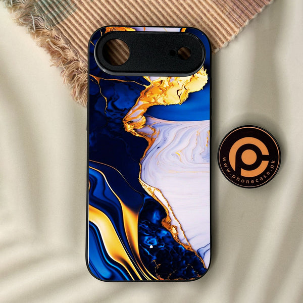 iPhone Air - Blue Golden Marble - Premium Metal Printed Soft Bumper Shock Proof Case