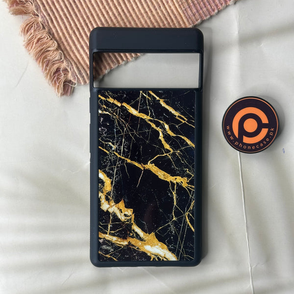 Google Pixel 6 Pro - Golden Black Marble - Premium Metal Printed soft Bumper Shock Proof Case CS-43488
