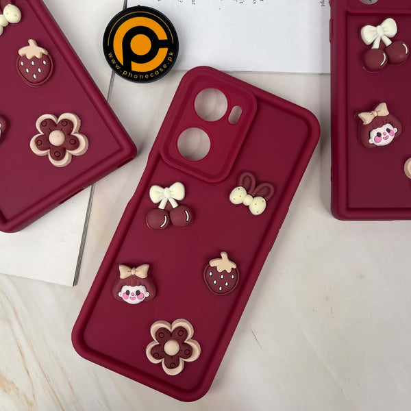 Oppo A57 2022 /A57E /A57S /A77 /N20 SE /A77S Cute 3D Cherry Flower Icons Silicon Case