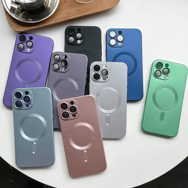iPhone 14 Pro Max MagSafe Supported Silica Soft Gel Metallic Feel Case with Built-in Camera Lens Protector