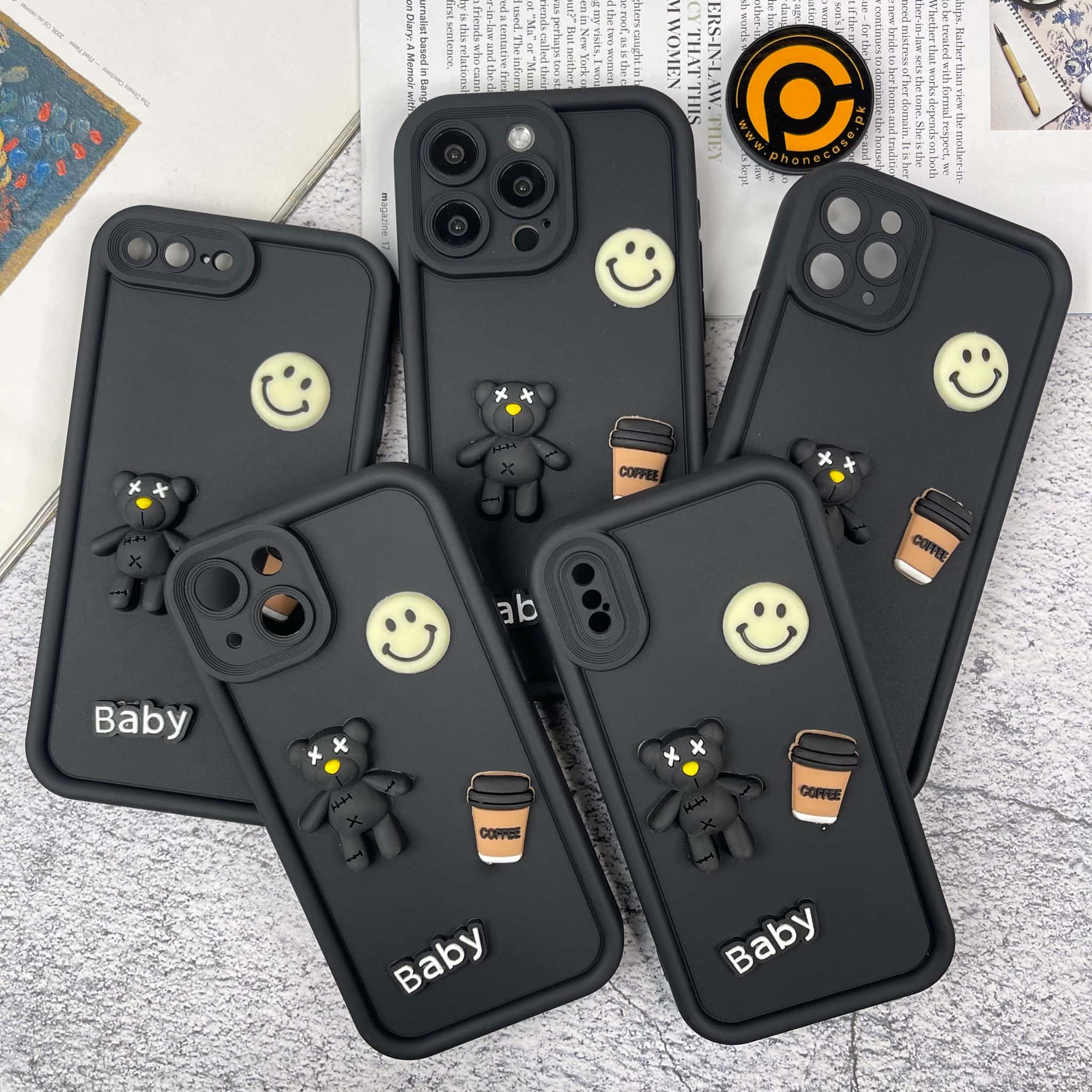 iPhone 14 Cute 3D Black Bear Icons Liquid Silicon Case