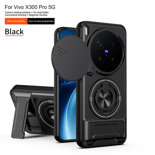 Vivo X300 Pro - Tactical Stealth MagSafe Case with Sliding Lens, Ring Holder & Kickstand
