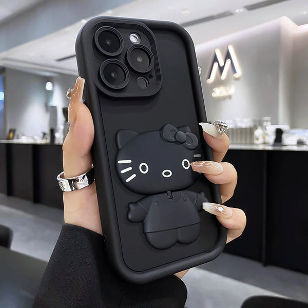 iPhone 16 Pro - 3D Cute Kitty Case with Built-In Mirror & Stand