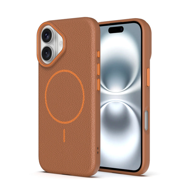 iPhone 16 Plus - Premium Litchi Leather Soft Grip Cover with Built-in MagSafe