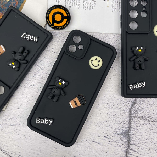 Galaxy A05 Cute 3D Black Bear Icons Liquid Silicon Case