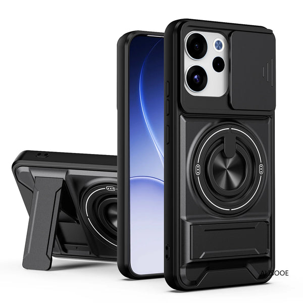 Oppo Reno 15F - Tactical Stealth MagSafe Case with Sliding Lens, Ring Holder & Kickstand