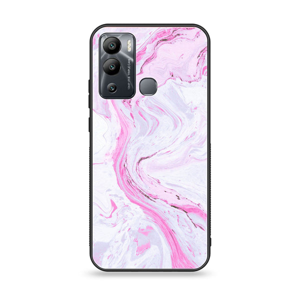 Infinix Hot 12 Play - Pink Marble Series - Premium Printed Glass soft Bumper shock Proof Case