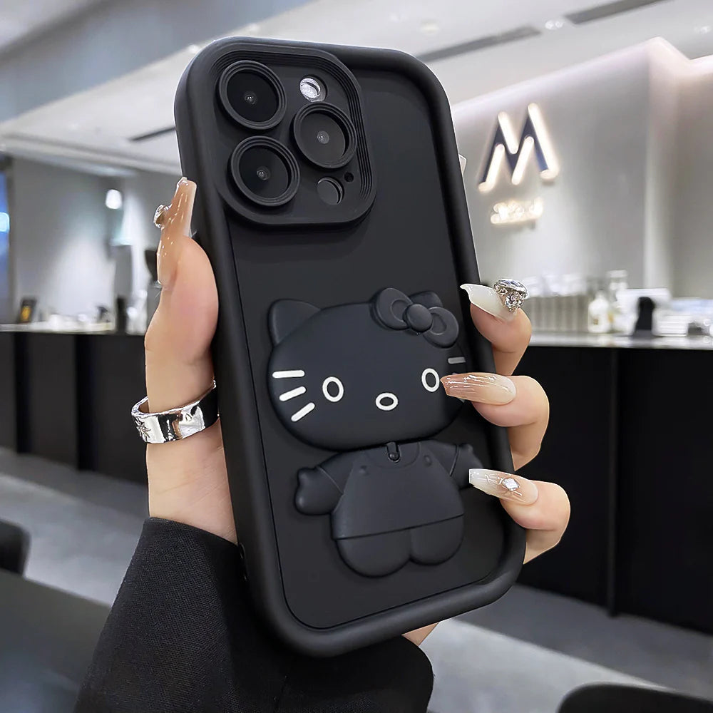 iPhone 15 - 3D Cute Kitty Case with Built-In Mirror & Stand