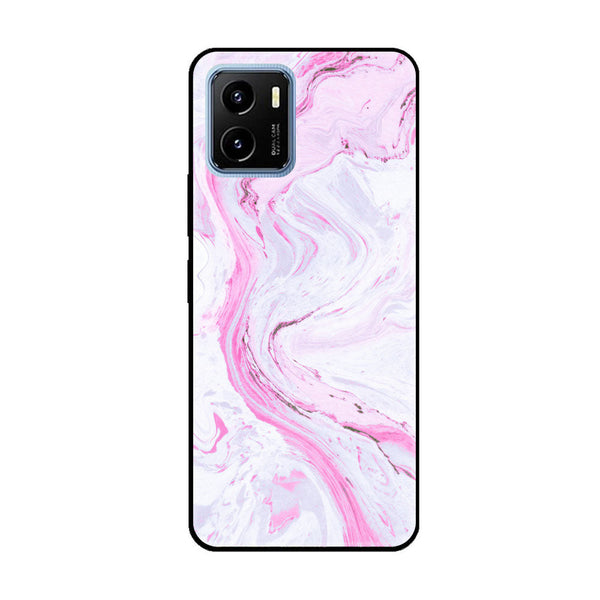 Vivo Y15c - Pink Marble Series - Premium Printed Glass soft Bumper shock Proof Case
