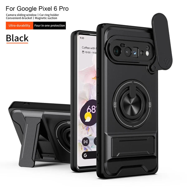Google Pixel 6 Pro - Tactical Stealth MagSafe Case with Sliding Lens, Ring Holder & Kickstand