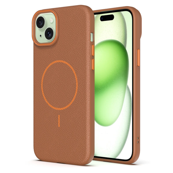 iPhone 14 - Premium Litchi Leather Soft Grip Cover with Built-in MagSafe