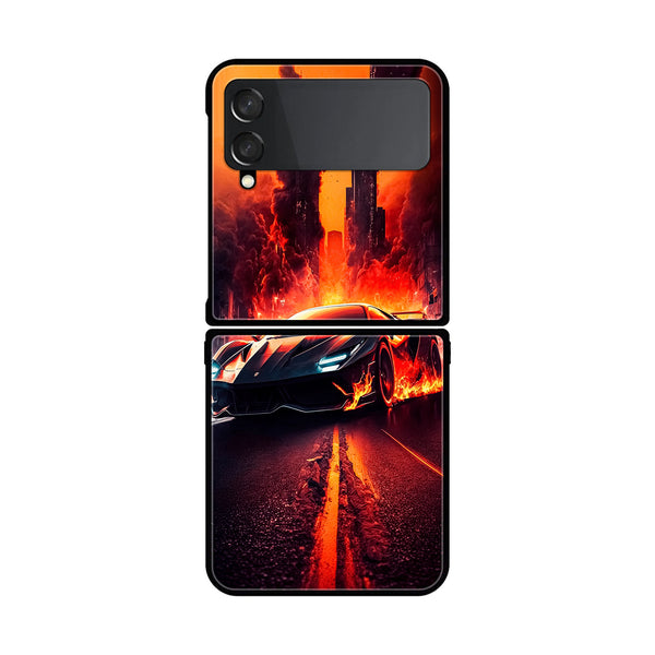 Z Flip 4 - Racing Series -  Premium Metal Printed soft Bumper shock Proof Case
